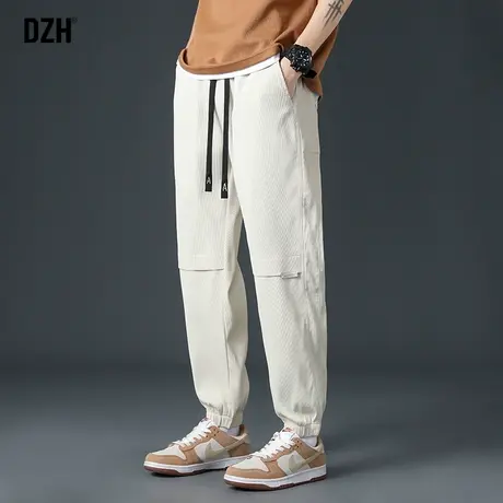 男士杏色灯芯绒裤子男春夏潮牌2023新款休闲裤宽松长裤百搭束脚裤商品大图