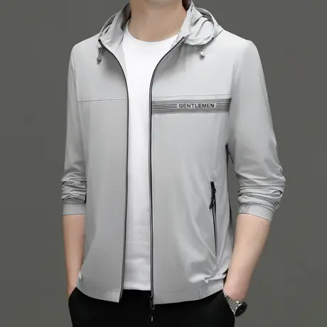 2023夏季休闲连帽夹克男士轻薄款单件商务修身外套男冰丝防晒上衣商品大图