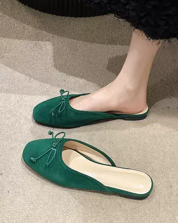 2023春夏新款软皮平底鞋磨砂软底豆豆鞋浅口蝴蝶结仙女鞋ins单鞋图片