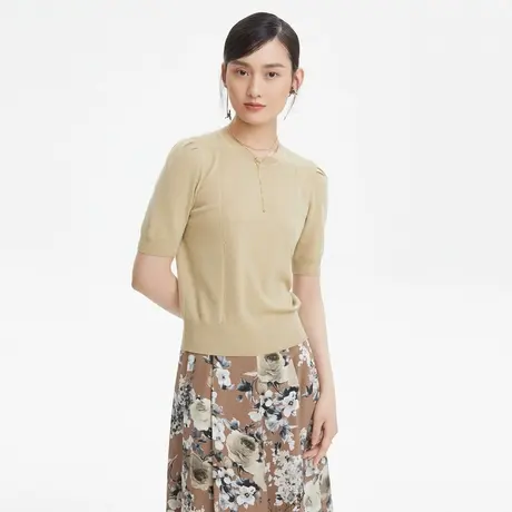 LANCY/朗姿羊毛圆领针织衫女秋季新款高级半袖通勤针织衫女奥莱商品大图