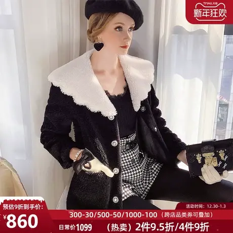 粉红大布娃娃皮草女2021新款冬季花瓣领颗粒绒潮流外套保暖大衣商品大图