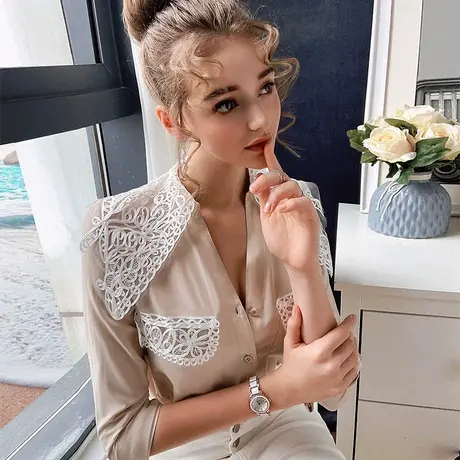 粉红大布娃娃秋冬长袖上衣女2021新款设计感小众衬衫港风复古衬衣商品大图