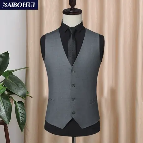 春季韩版潮修身灰色西装马甲男士英伦西服背心休闲职业伴郎马夹男商品大图
