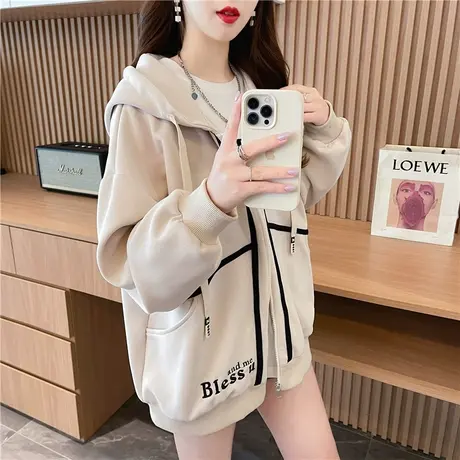 设计感小众外套女秋冬季韩版宽松加绒加厚小个子百搭学生开衫卫衣商品大图