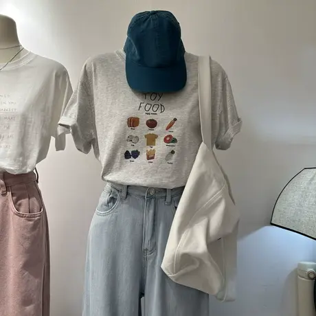 十三行2023年夏装新款韩版女装宽松圆领印花通勤休闲百搭短袖T恤商品大图