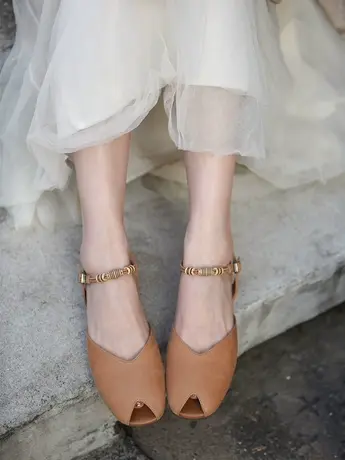 Artmu阿木原创复古鱼嘴凉鞋一字扣粗中跟包头凉鞋女2023新款真皮图片