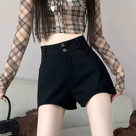 黑色西装短裤女春秋2024新款辣妹潮ins高腰外穿百搭a字阔腿靴裤子图片
