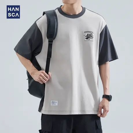 hansca 230g重磅短袖t恤男款夏季潮牌撞色休闲日系插肩袖纯棉上衣商品大图