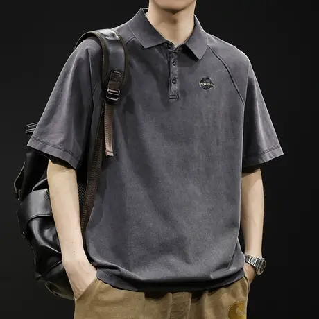 美式复古polo衫男短袖t恤男士夏季宽松大码潮牌2024新款男款体恤商品大图