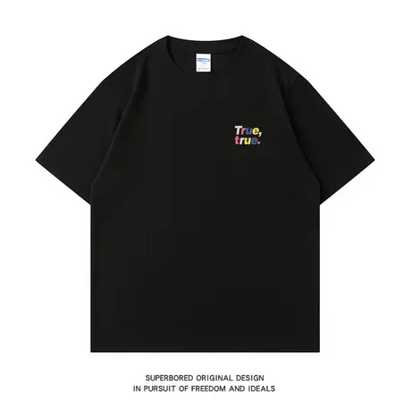 夏季简约字母印花t恤男美式潮流青少年宽松休闲纯棉短袖半袖体恤图片