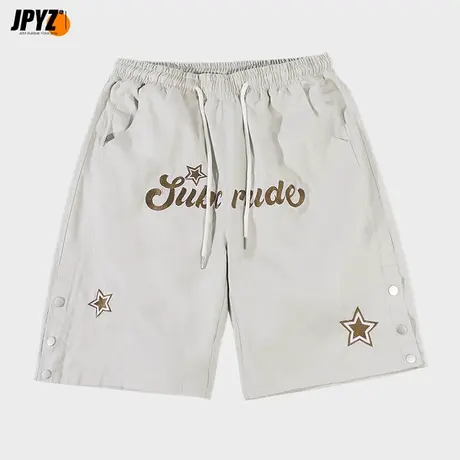 休闲排扣短裤男夏季国潮刺绣大码宽松休闲直筒中裤外穿五分裤子商品大图
