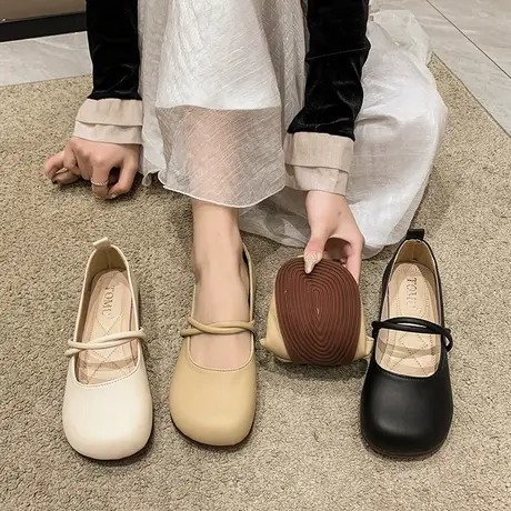 法式玛丽珍单鞋女2024年新款配裙子气质平底春季软底娃娃头奶奶鞋商品大图