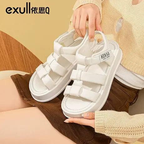 依思q罗马凉鞋女款平底2024夏季新款厚底运动休闲魔术贴沙滩女鞋商品大图