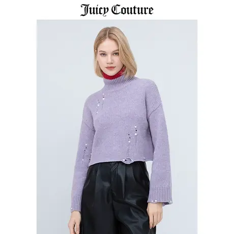 JUICY COUTURE 美式春季新款橘滋毛织套头衫圆领高领复古短款毛衫商品大图