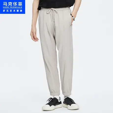 商场同款马克华菲字母金线绣束脚裤男23夏新款纯色简约休闲九分裤图片