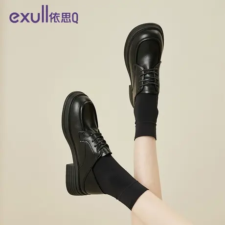 依思Q浅口单鞋女秋2024春秋季新款粗跟欧美风潮系带软底女士鞋子商品大图