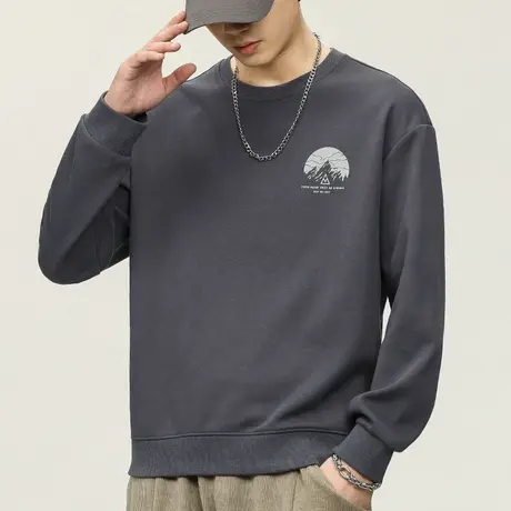 秋天男款潮牌印花秋装春秋款高端重磅套头圆领卫衣秋季长袖上衣服商品大图