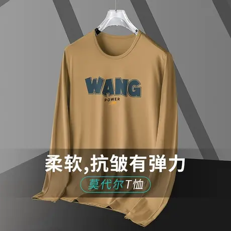 莫代尔棉t恤男士长袖秋季上衣服潮流潮牌印花内搭打底衫秋衣小衫商品大图
