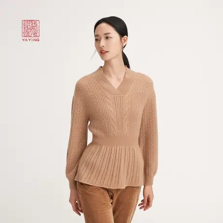 EP雅莹高端系列 山羊绒灯笼袖V领收腰针织衫 商场同款9521A商品大图