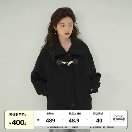 omont蛋挞家  复古牛角扣呢子短外套2023秋冬新款宽松毛呢大衣女图片