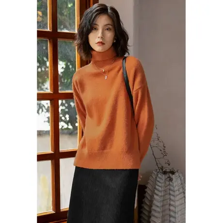 弥古橘色打底毛衣保暖高领内搭针织衫女秋冬慵懒风侧开叉小众上衣图片