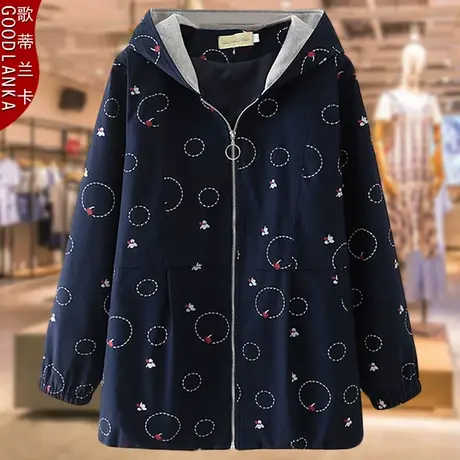 200斤大码中年胖妈妈风衣宽松洋气连帽休闲中老年春秋风衣外套女商品大图