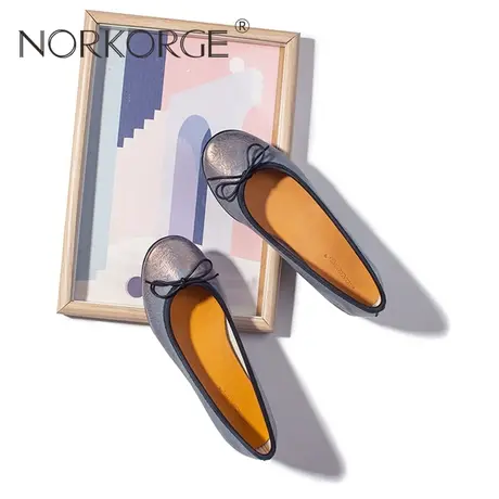 文艺蓝金色蝴蝶结单鞋图片