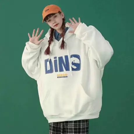 大版卫衣女2023年新款秋冬加绒字母原宿风宽松韩版圆领外套上衣潮图片