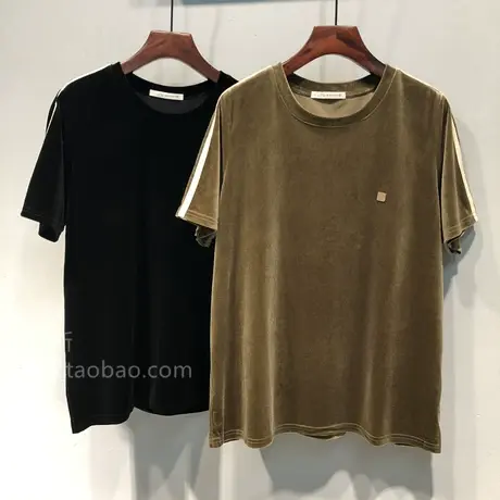 2023秋装韩国ulzzang新款小标签宽松韩范厚款金丝绒短袖T恤上衣女商品大图