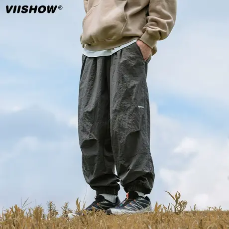 VIISHOW日系复古机能户外宽松百搭纯色束脚裤潮流抽绳工装休闲裤商品大图