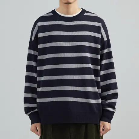 奕飏条纹基础薄款毛衣男韩版简约毛线衣秋冬2022廓形针织衫打底衫商品大图