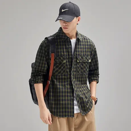 Modi Nick/摩帝尼克复古潮流格子男士衬衫重磅水洗衬衣宽松男外套商品大图