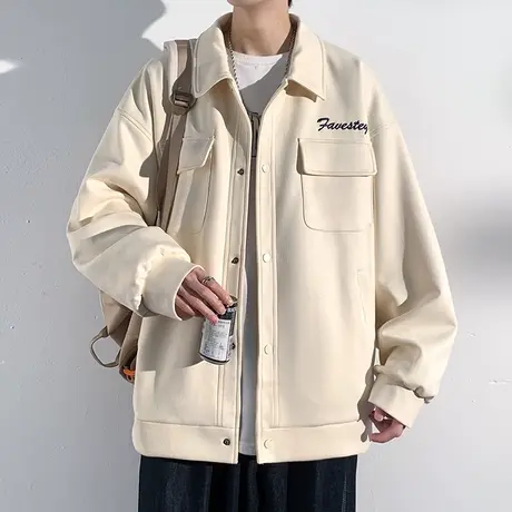 工装外套男款春秋季美式oversize潮牌复古港风chic翻领设计感夹克商品大图