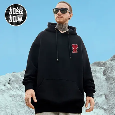 oversize帽衫简约胖子宽松加肥加大连帽卫衣男2023秋冬季加绒加厚商品大图