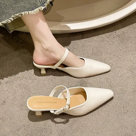 鞋子女2023秋季新款中跟细跟凉拖女高跟鞋韩版包头懒人拖鞋女夏季商品大图