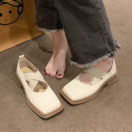 单鞋女夏温柔风晚晚鞋2023新款小众设计感粗跟一脚蹬玛丽珍女鞋子商品大图