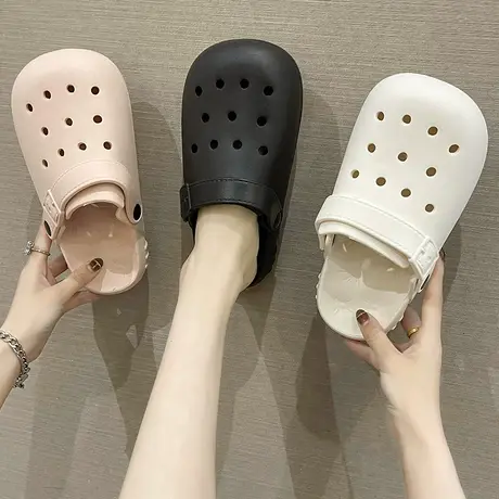洞洞鞋女夏季网红外穿ins潮时尚海边沙滩凉拖鞋厚底防滑包头拖鞋商品大图