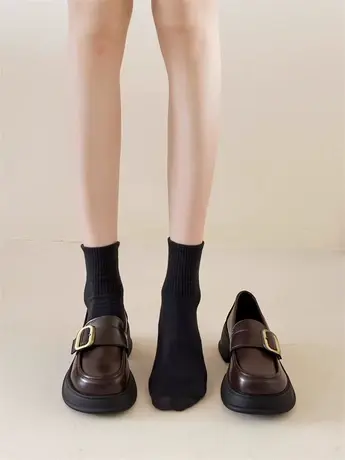 2023新款秋季复古英伦风小皮鞋厚底乐福鞋女一脚蹬单鞋玛丽珍女鞋图片