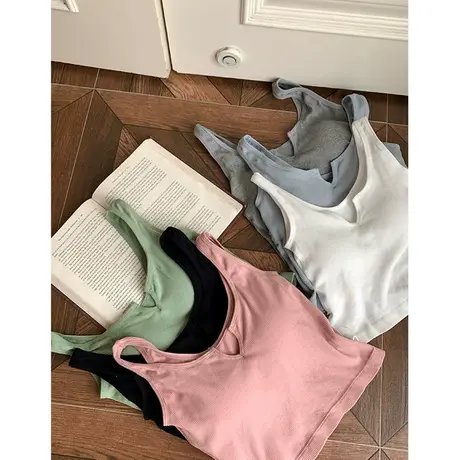 白色小吊带背心女带胸垫夏内搭短款运动美背外穿修身显瘦无袖上衣商品大图