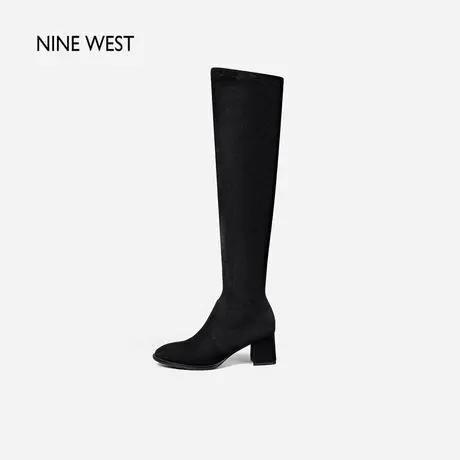 Nine West/玖熙弹力过膝靴子女高筒绒面秋冬新款高跟靴长筒靴图片