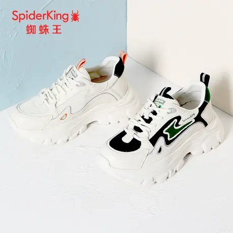 SPIDER KING/蜘蛛王老爹鞋女真皮2023秋商场新款拼色运动时尚厚底商品大图