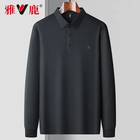 雅鹿中年男士经典翻领长袖T恤2023春季新款弹力抗皱免烫POLO衫男图片