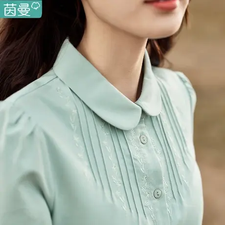 茵曼官方旗舰店衬衫女士长袖衬衣2023秋季新款娃娃领上衣气质磨毛商品大图