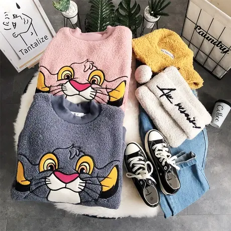 2019冬季韩国东大门Ulzzang卡通加绒厚卫衣仿羊羔绒保暖外套大码图片