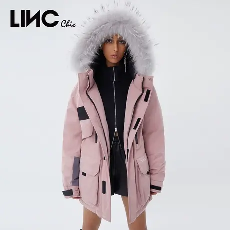 商场同款LINC金羽杰2021冬新款反季加厚羽绒服女中长款毛领派克服商品大图