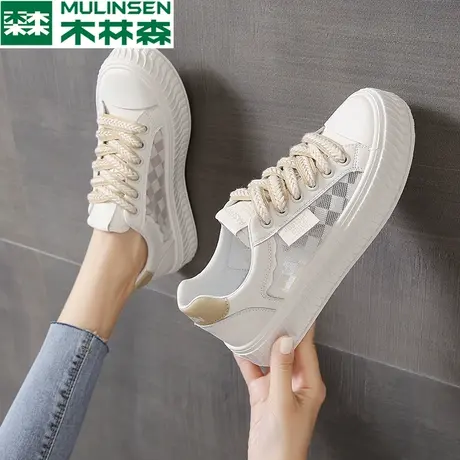 木林森鞋子女2024新款爆款春季运动休闲板鞋薄款平底百搭潮小白鞋图片