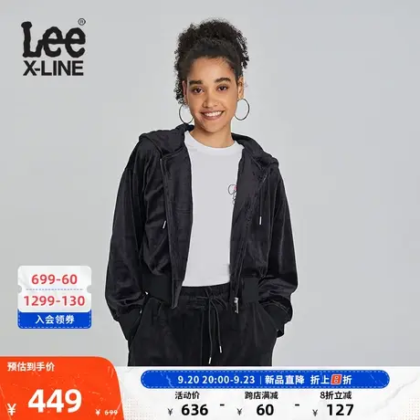 LeeXLINE23秋冬新品舒适版短款女丝绒连帽外套黑色LWT007310204图片
