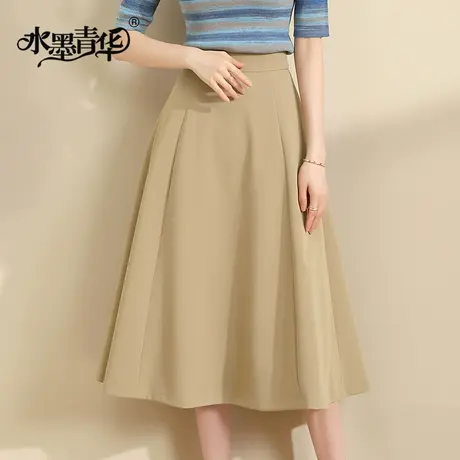 水墨青华秋装新品时尚女装百搭梭织半身裙显瘦修身A字裙图片