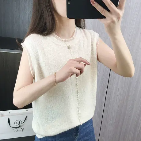 针织背心女2024夏季新款外穿无袖t恤衫内搭宽松洋气薄款圆领上衣商品大图