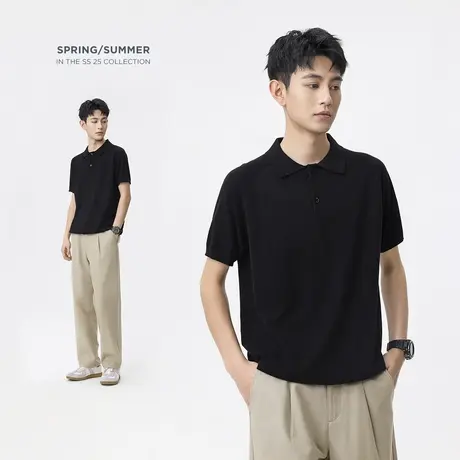 hansca 夏季翻领插肩短袖POLO衫男轻商务休闲套装天丝凉感直筒裤图片